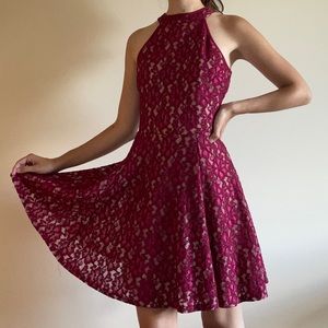 Emerald Sundae Pink Lace Halter Dress